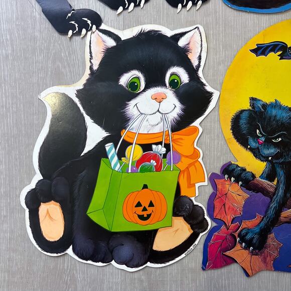 Lot of 4 Vintage Halloween Die Cuts EUREKA Black Cats Cute Scary - Picture 4 of 9
